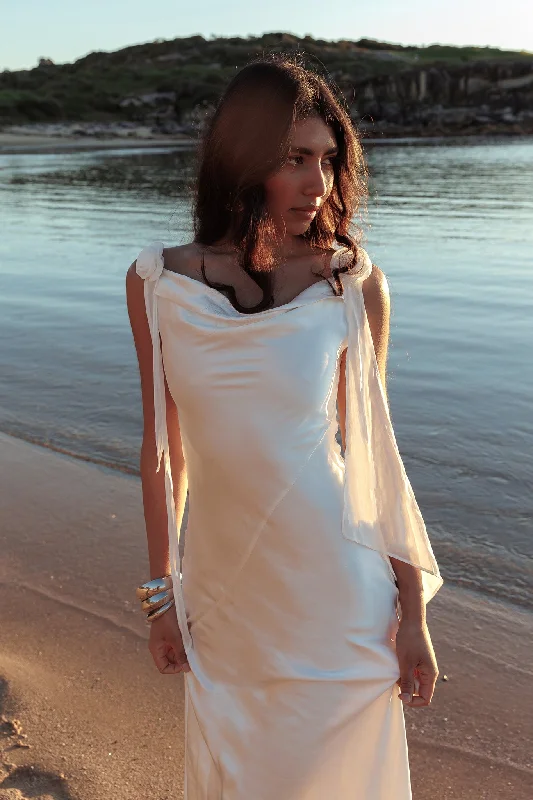 Afterglow Backless Cowl Neck Maxi Dress Off White