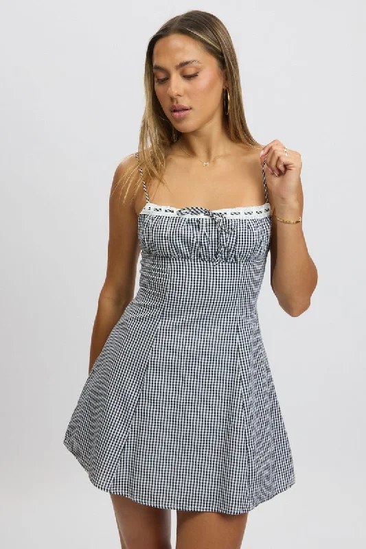 Black Check Mini Dress Strappy