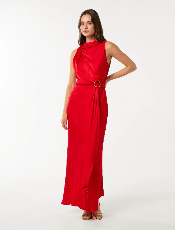 Cassie Satin Draped Midi Dress