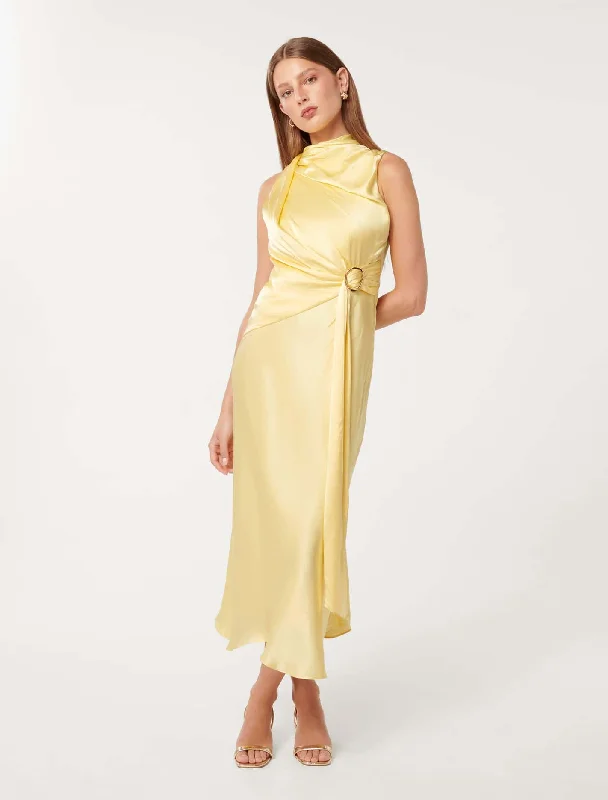 Cassie Satin Draped Midi Dress