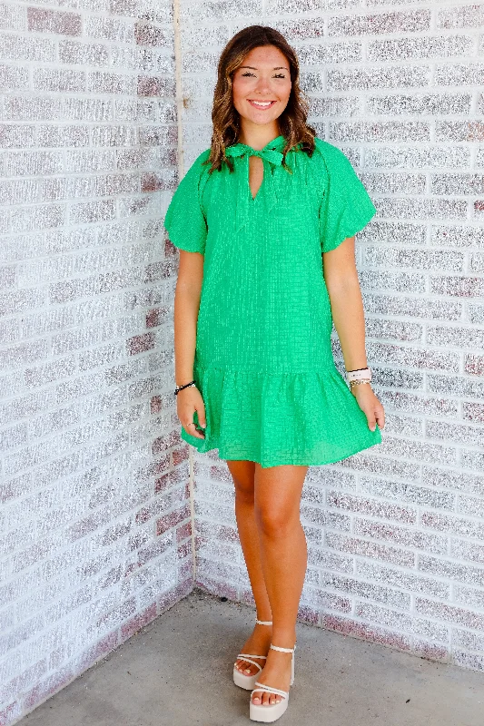 Classic Charm Puff Sleeve Textured Mini Dress