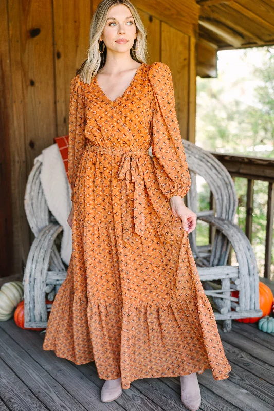 Come Forward Rust Orange Medallion Print Maxi Dress