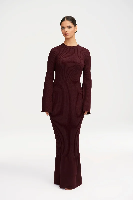 Kourtney Ribbed Knit Maxi Dress - Chocolate Plum