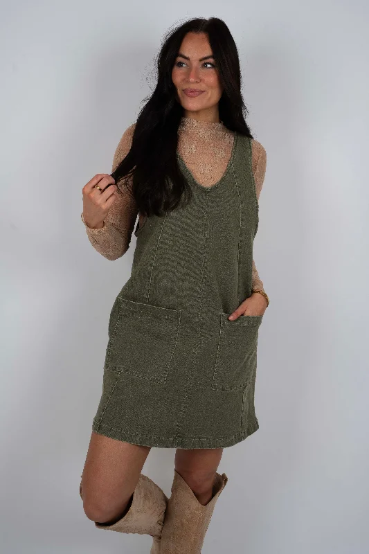 Out Here Denim Dress (Ash Green)