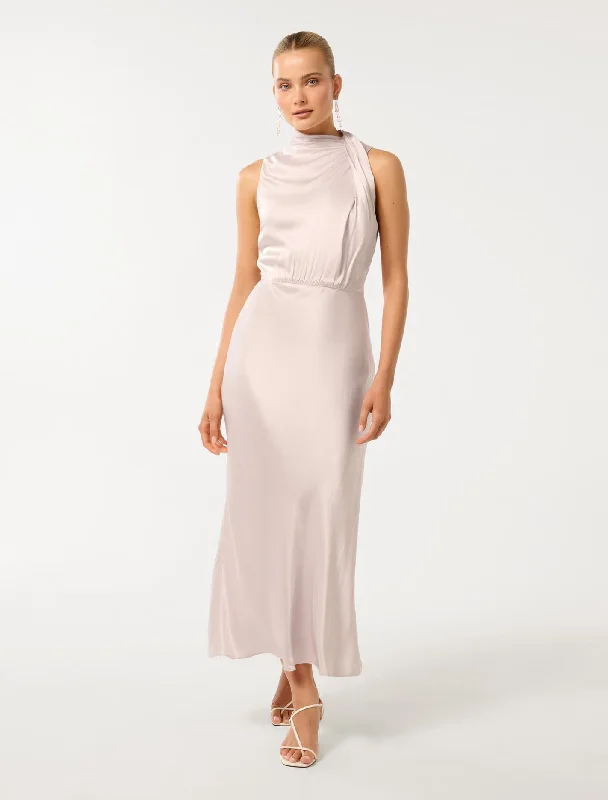 Sienna High Neck Satin Maxi Dress