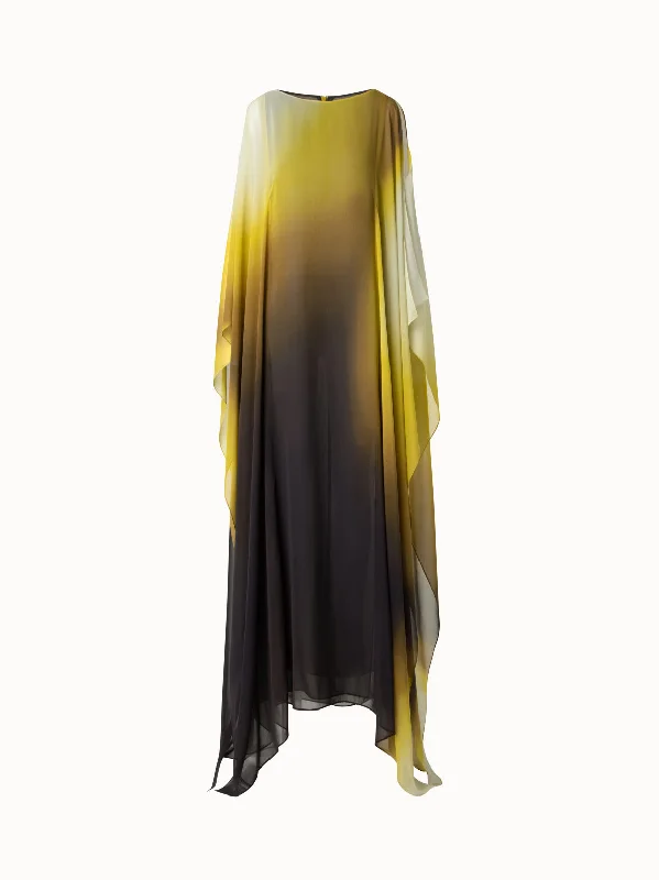 Silk Caftan Dress with Shadow Print