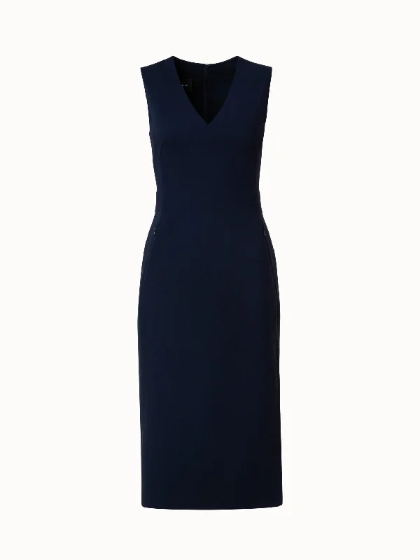 Sleeveless Wool Double-Face Sheath Dress