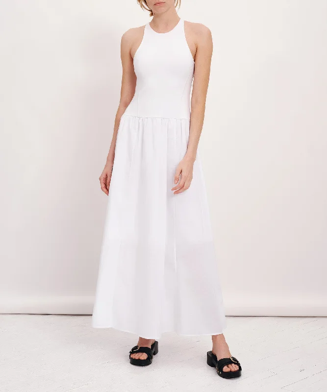 Pima Cotton Mixed Media Maxi Dress - White