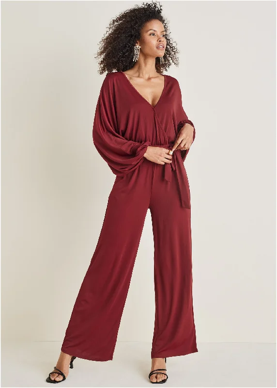 Volume Sleeve Detail Jumpsuit - Wine