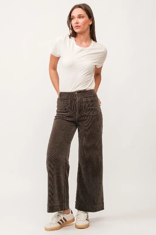 Audrey High Rise Wide Leg Pant | Dark Olive Chenille