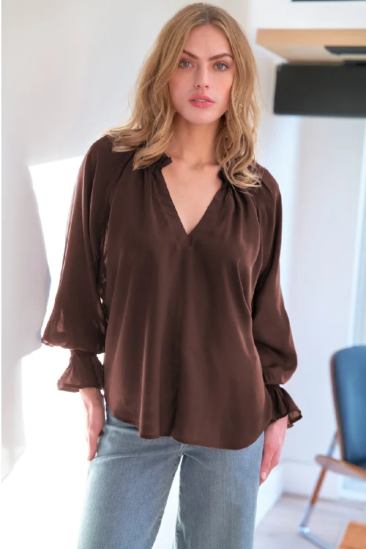 Candace Viscose Voile Popover Top Espresso Brown