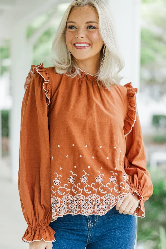 Feeling Appreciated Dark Amber Eyelet Blouse