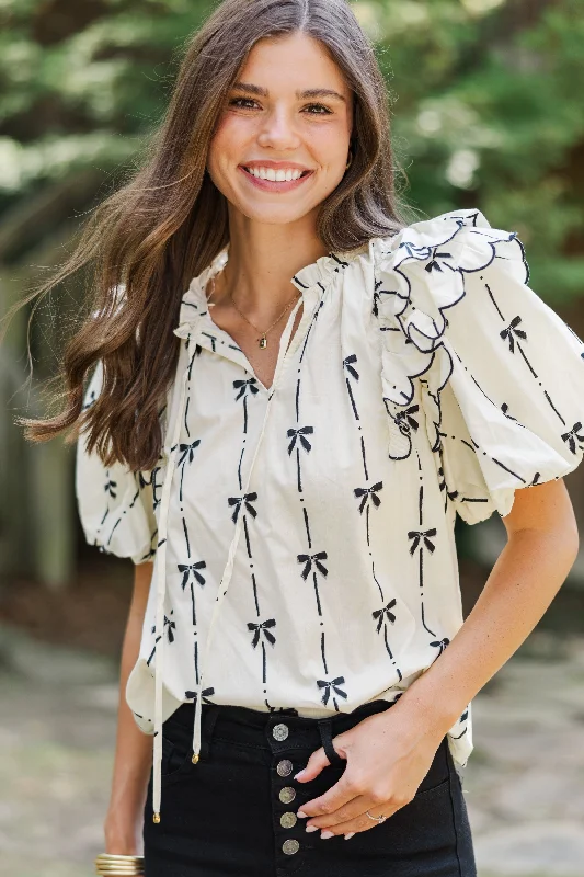 Forever In Love Natural Bow Printed Blouse