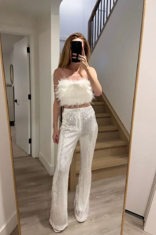 Genevieve White Sequin Trousers