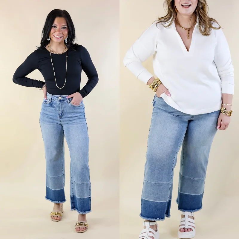 Last Chance Size 20W, 22W & 24W | Judy Blue | Full of Delight Wide Leg Release Hem Cropped Jeans in Light Wash