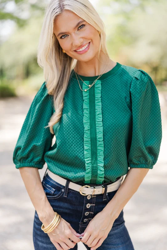 Keep It Up Emerald Green Textured Blouse