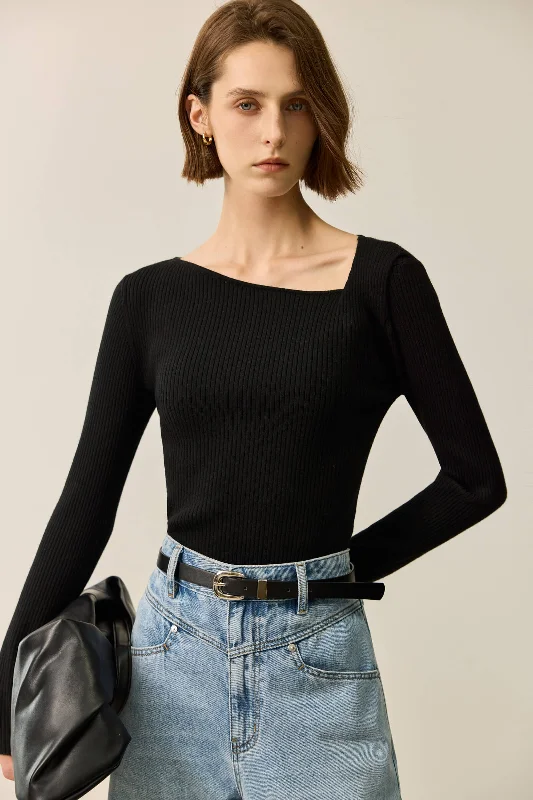 LILY Asymmetric Neckline Knit Top