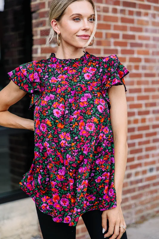 Live Your Dream Black Floral Blouse