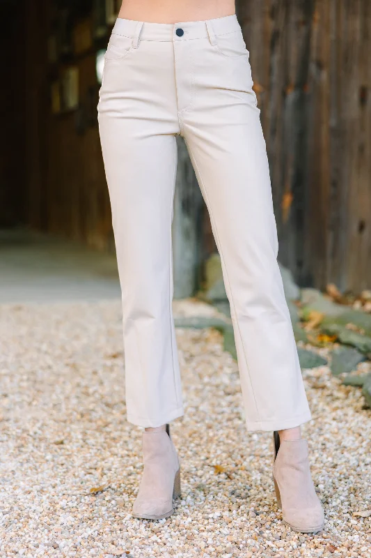 Living Life Cream White Faux Leather Pants