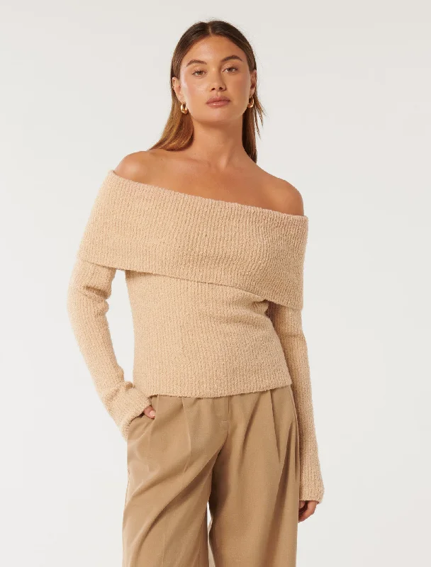 Mariah Boucle Bardot Sweater