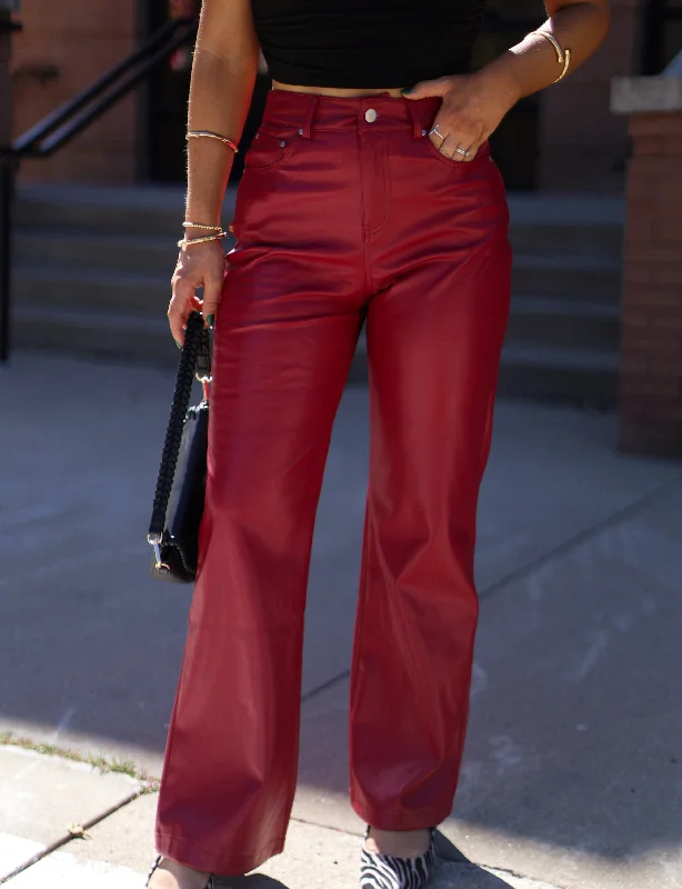 Red Faux Leather Pant