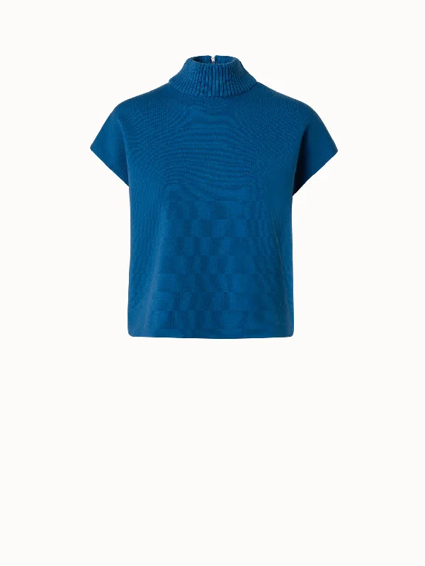 Short Sleeves Merino Sweater with Mock Neck