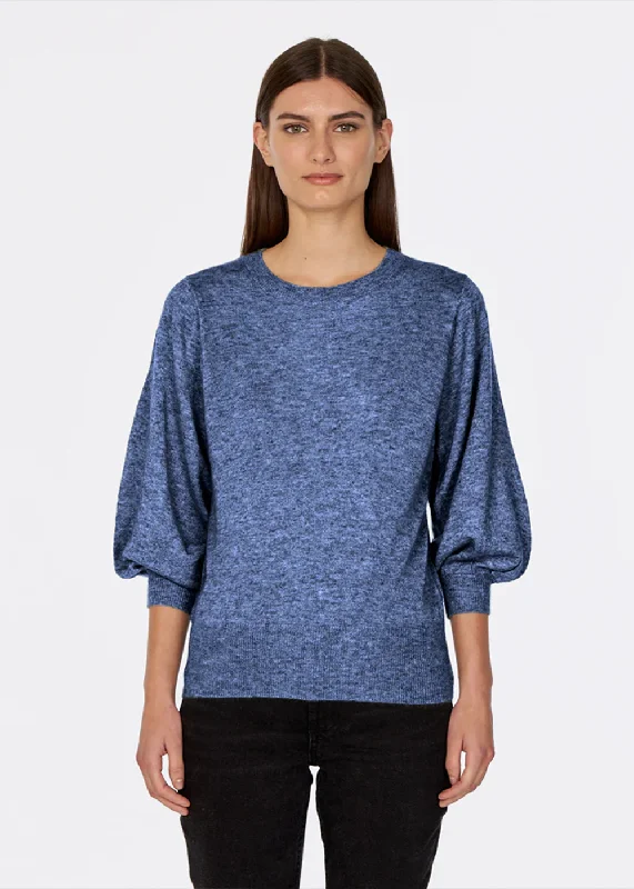 Silk Cashmere 3/4 Puff Sleeve Crew