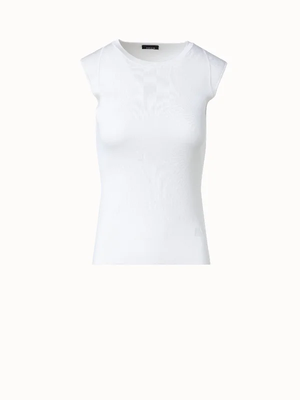 Sleeveless Silk Stretch Knit Top with Crew Neck