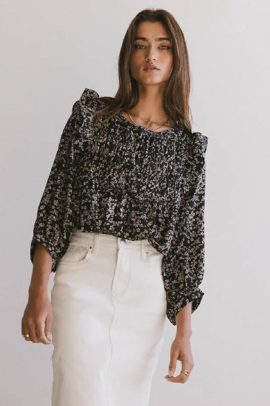 Taya Ditsy Floral Blouse in Black