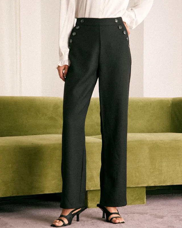 The Black High Waisted Button Straight Pants