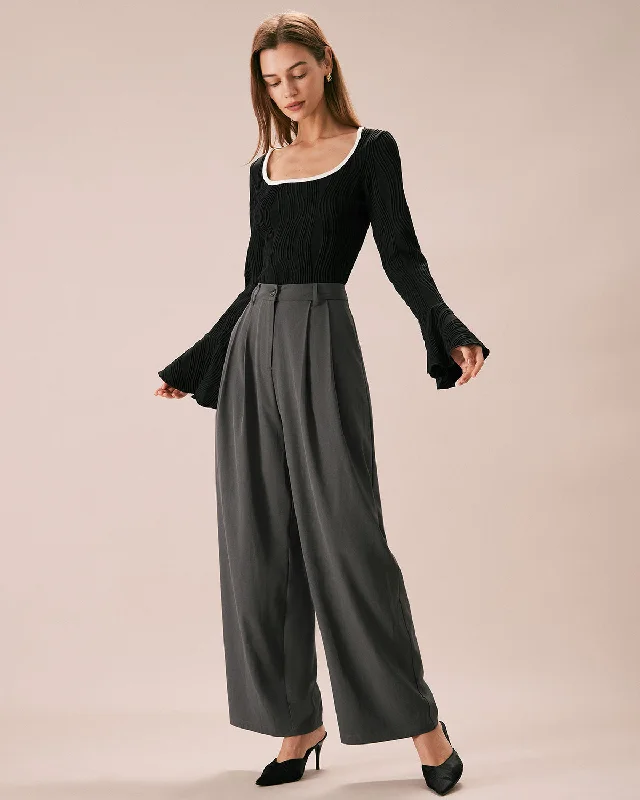 The Grey Pleated Button Fly Straight Pants