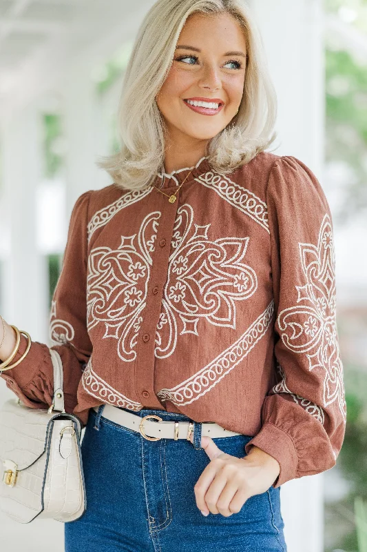 Western Discovories Mocha Brown Embroidered Blouse