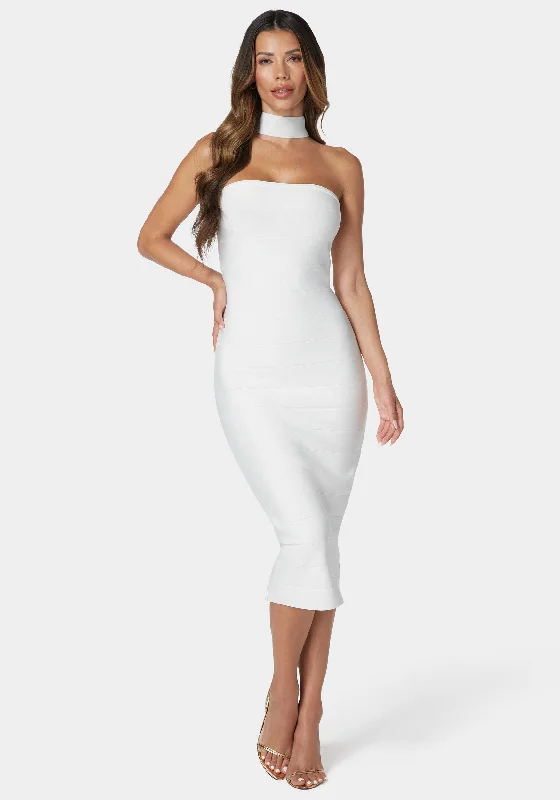 Choker Neck Bandage Midi Dress