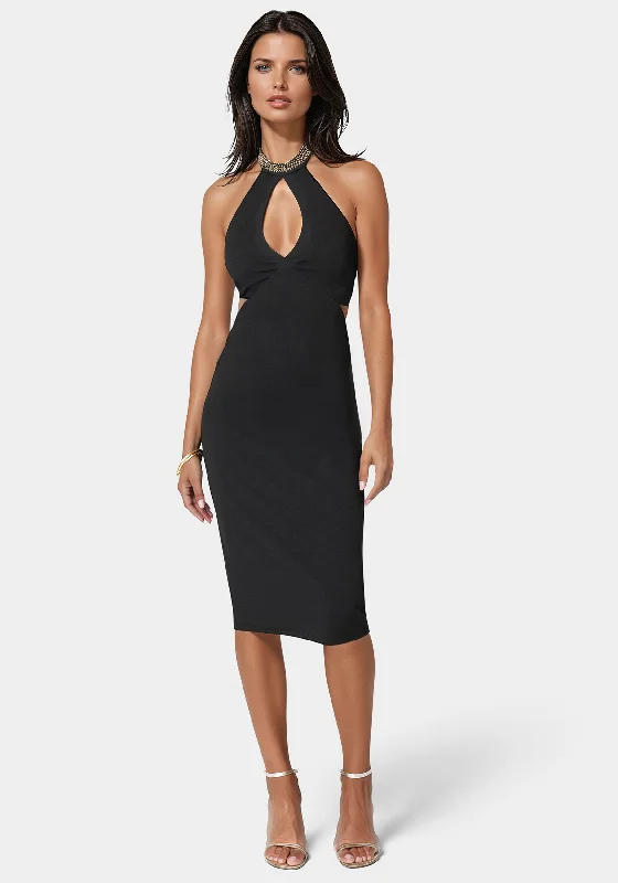 Cutout Choker Neck Midi Dress