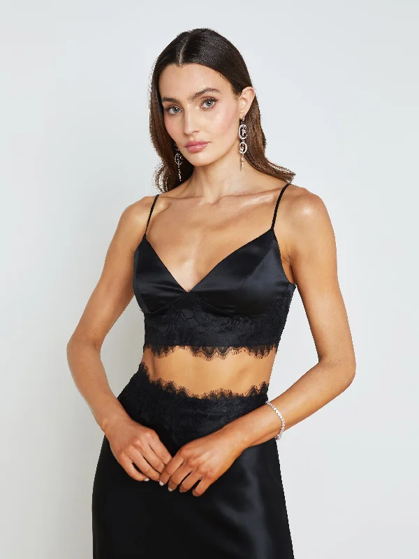 Kelvis Silk Lace-Trim Bra Top