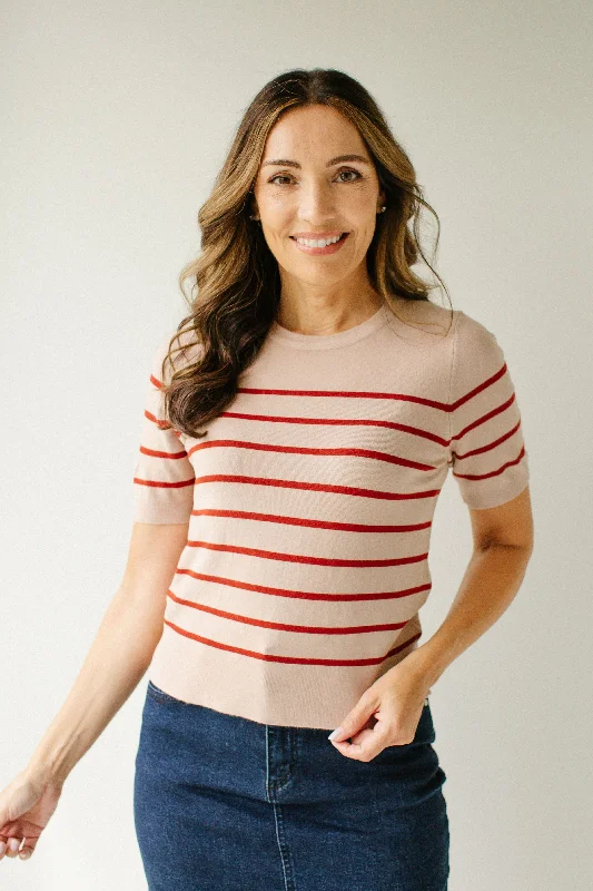 'Lee' Striped Knit Sweater Top in Taupe