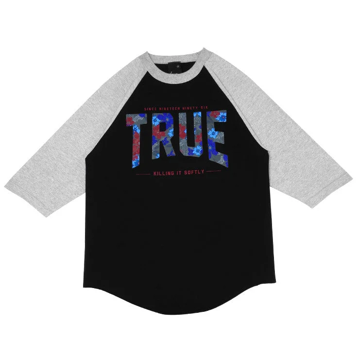 Mens True Floral 2 Raglan T-Shirt Black/Heather Grey