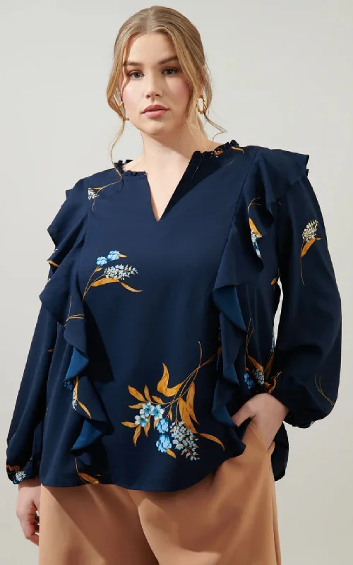 Sugar Lips - Dusk Bloom Floral Wilhem Ruffle Blouse Curve