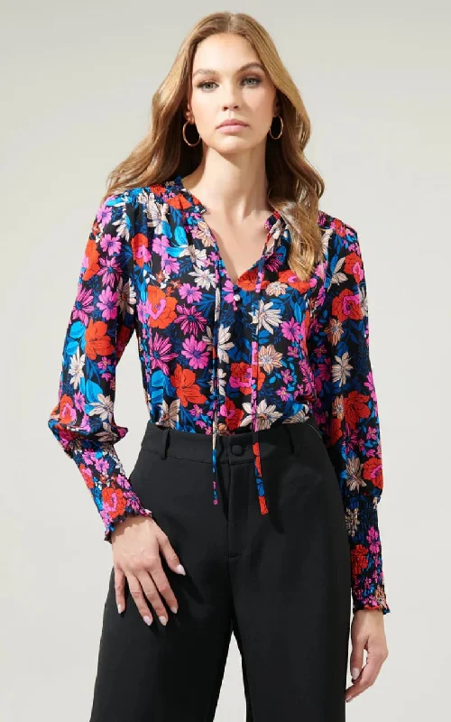 Sugar Lips - Ultra Flora Ulysses Split Neck Blouse