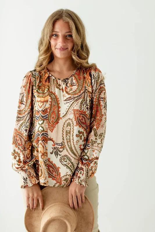 'Toni' Paisley Print Long Sleeve Top in Multicolor