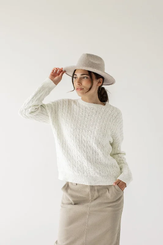 'Wheaton' Cotton Blend Cable Knit Sweater in Ivory