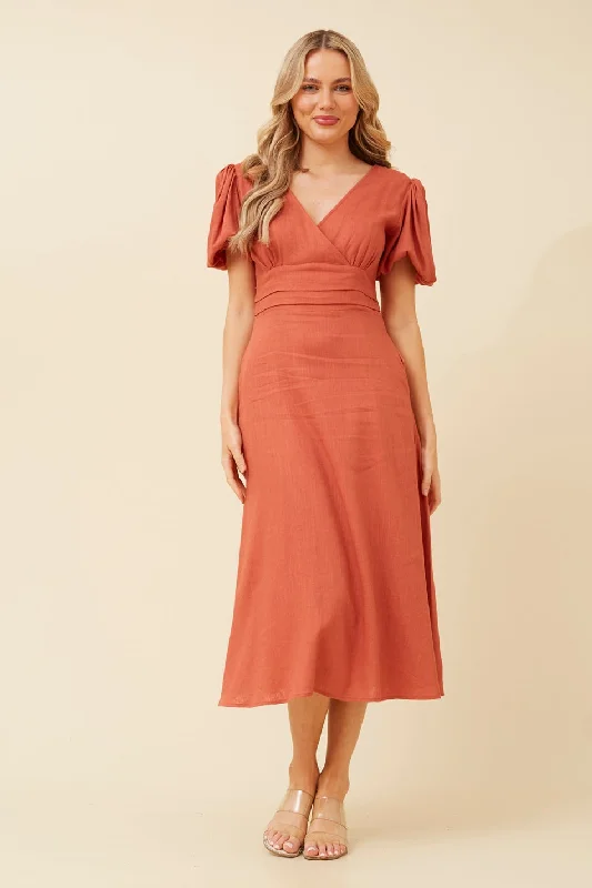 ALINA PUFF SLEEVES MIDI DRESS