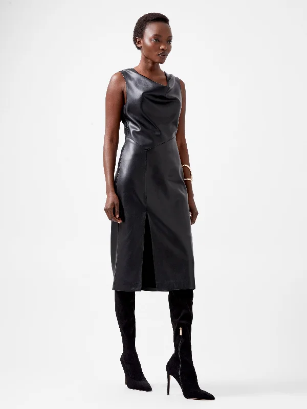 Elettra Recycled PU Cowl Neck Sleeveless Midi Dress