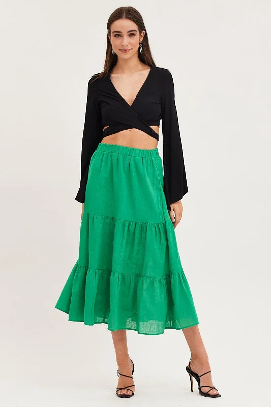 Green Midi Skirt High Rise