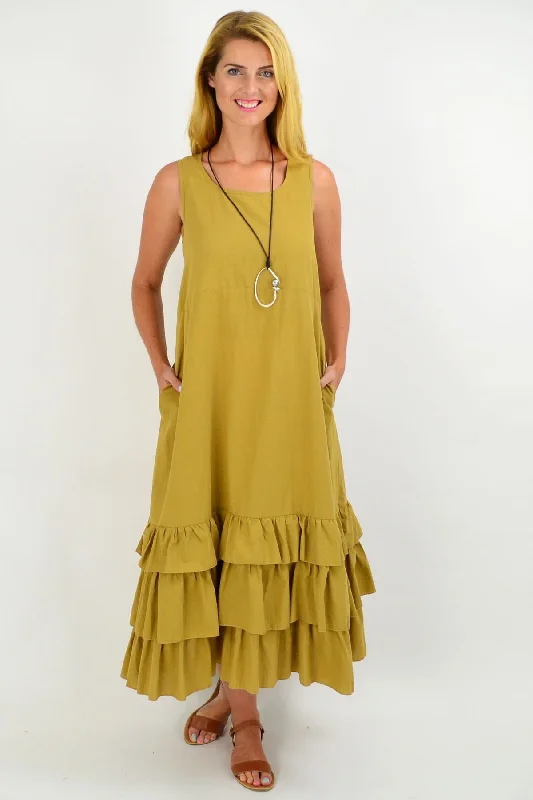 Mustard Ruffle Layer Tunic Maxi Dress