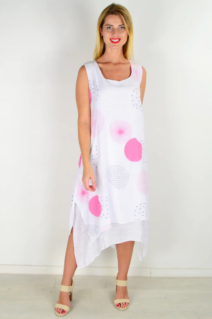 Pink Spot Sleeveless Tunic Dress