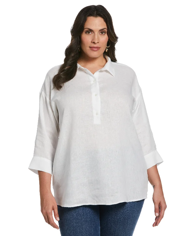 Plus Size Popover Linen Shirt