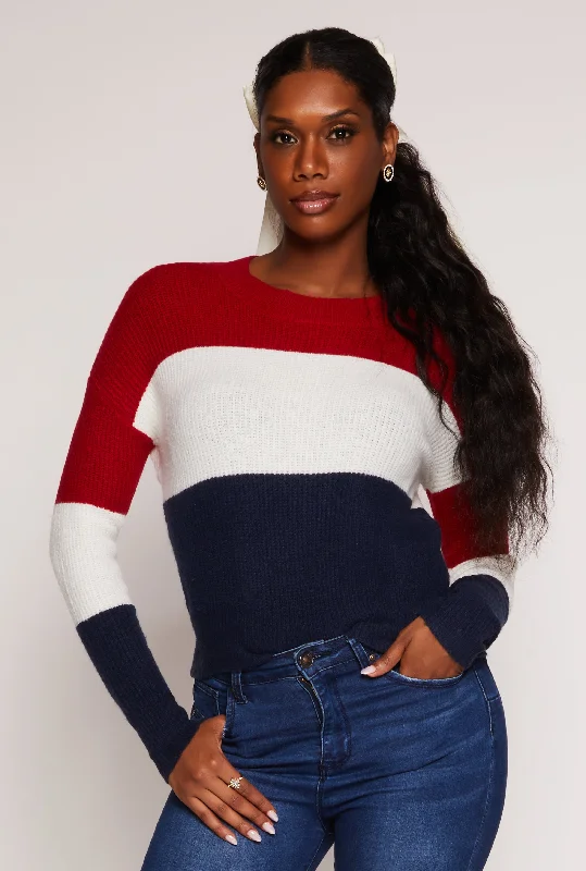 Color Block Crew Neck Sweater