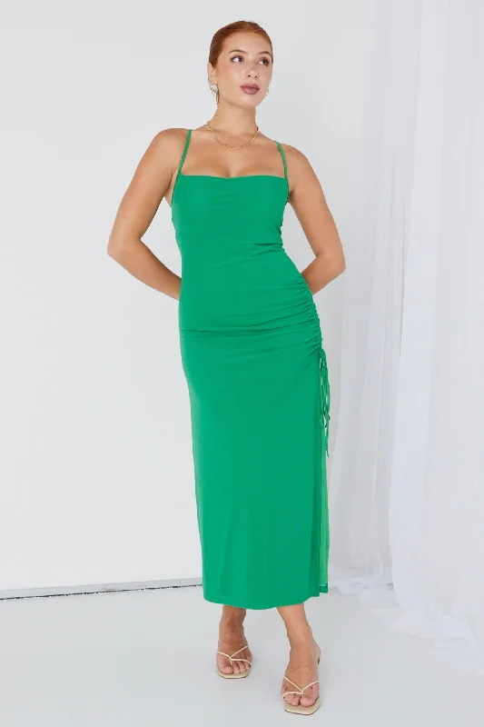 Siren Bright Green Ruched Side Party Dress