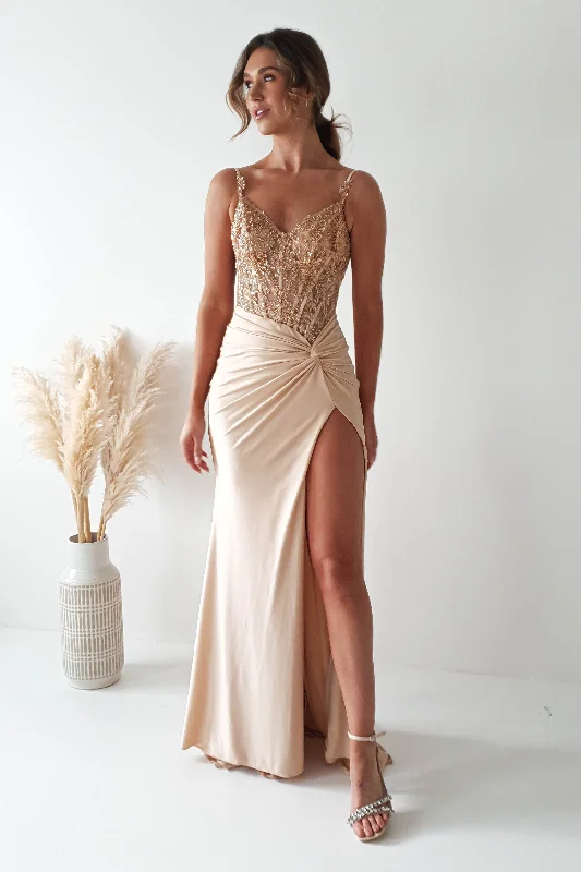 Sonia Embellished Bodycon Gown | Gold